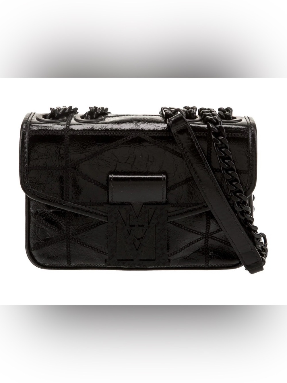 MCM Black Leather Quilted Crossbody Bag with Chain Strap